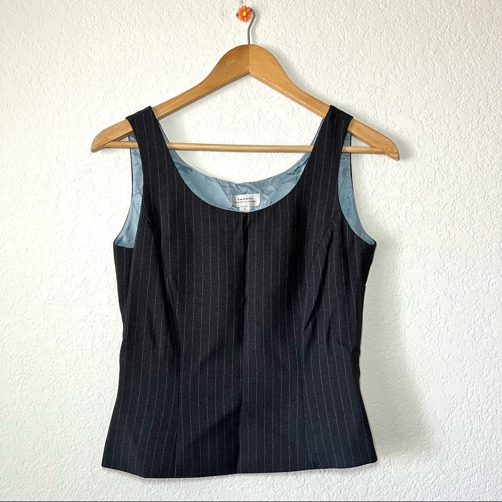 Vintage Tahari Pinstriped Sleeveless Career Powder Blue Top Size 4